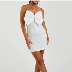 Altar’s State White Sequin Mini Bow Dress - Small